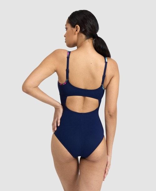 Arena Bodylift Francy Panel Strap Back One Piece Navy / Rose Multicolor | 378265-RKQ