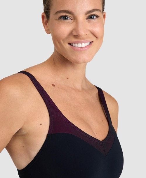 Arena Isabel Lightcross Back One Piece Black / Rose Purple | 745381-HPU