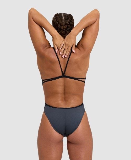 Arena Solid Lace Back One Piece Black | 638401-MYL