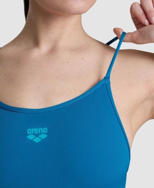 Arena Solid Lace Back One Piece Blue | 801659-ANF